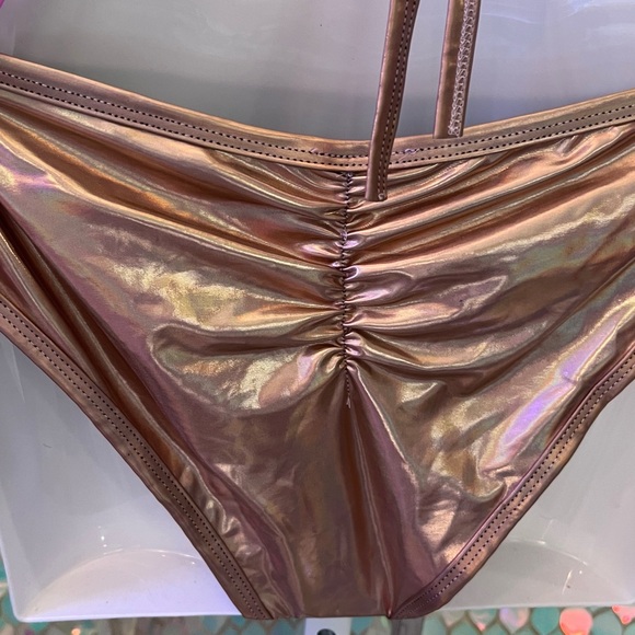 NWT Cheeky 2pc Bikini Swimsuit Holographic Rose Gold Metallic - Picture 4 of 5